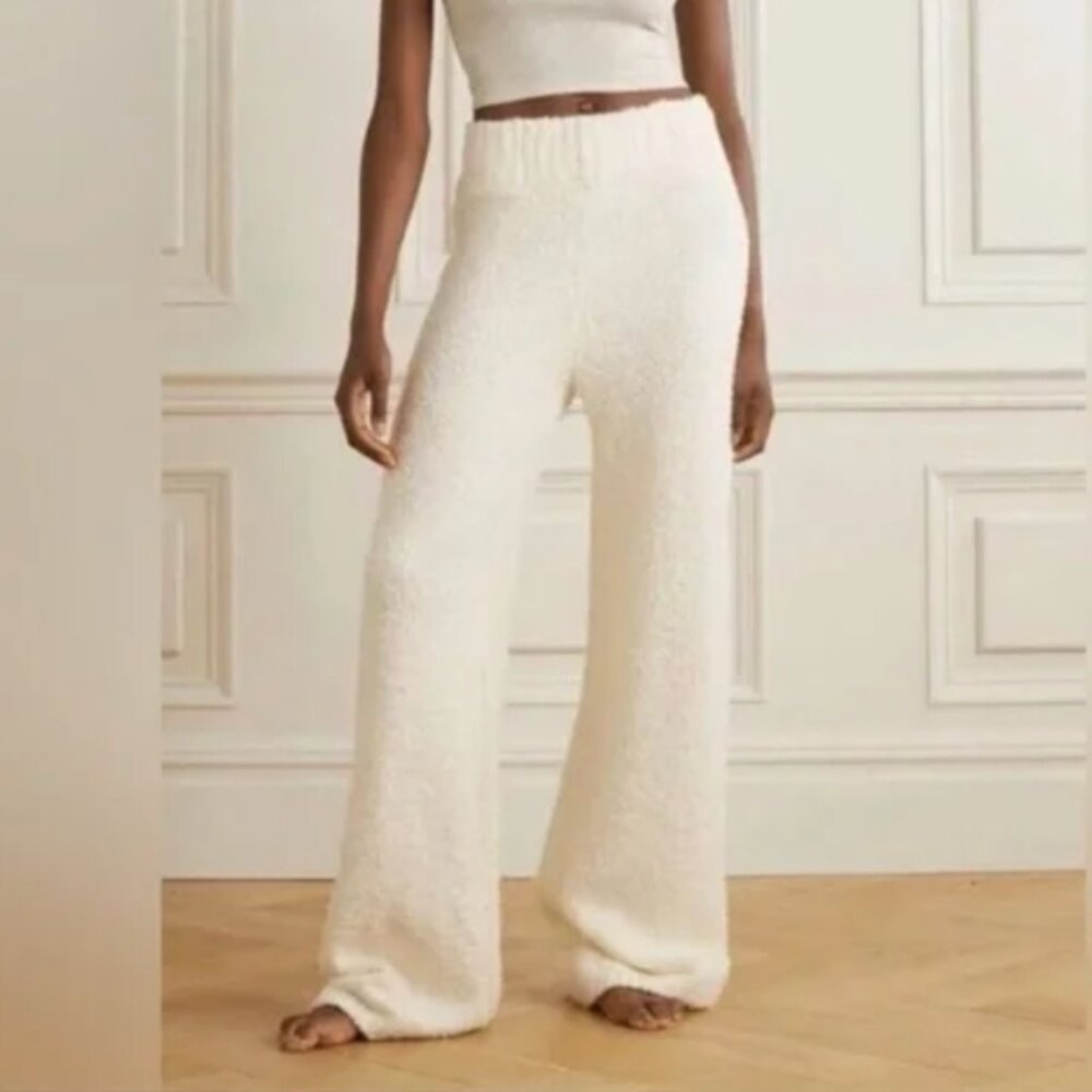 NWT Skims Women's Cozy Knit Teddy Wide Leg Lounge Pants Bone White 2X/3X